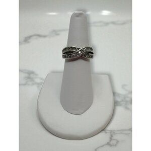 Sterling Silver Womens Swirl Ring With Glass Accents Size 7.25